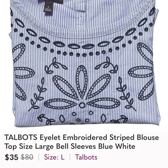 TALBOTS Eyelet Embroidered Striped Blouse - Picture 3 of 11